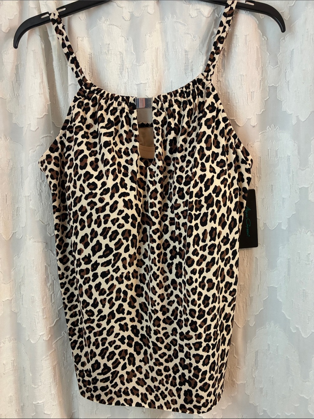 Aqua Green Leopard Print Swim Cami in Cream and Black